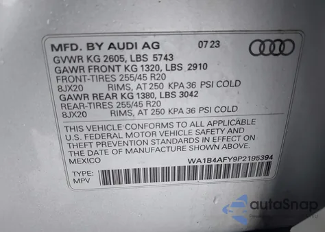 2023 Audi Sq5 Premium Plus Tfsi Quattro Tiptronic из США, поврежденный, VIN WA1B4AFY9P2195394